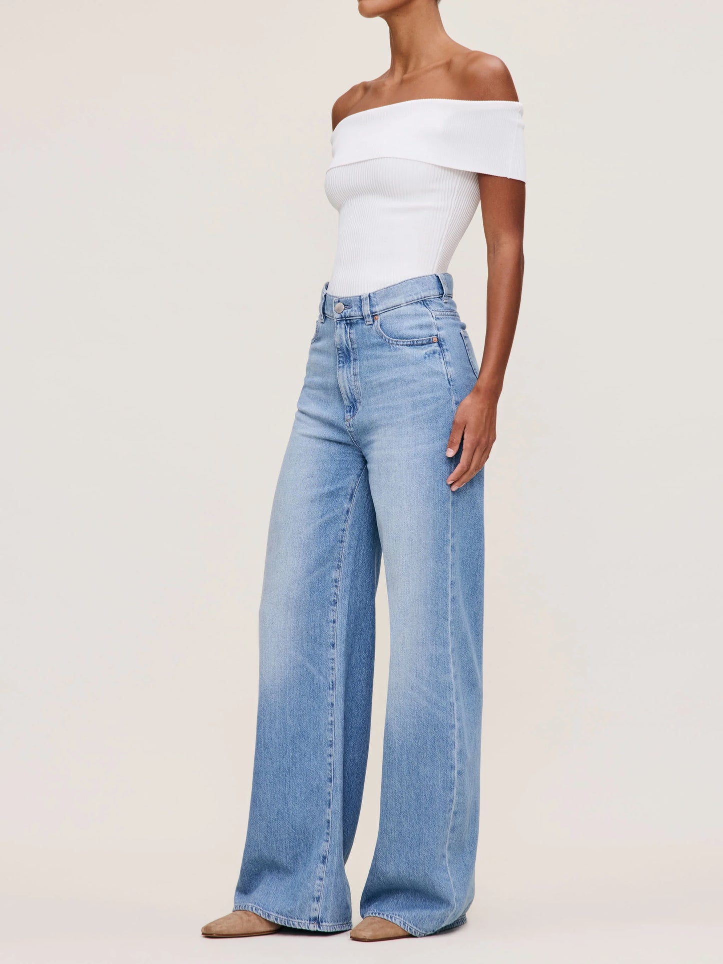 DL1961 Hepburn Wide Leg High Rise 32" Jeans - River Bank