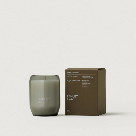ASHLEY & CO WAXED PERFUME KITCHEN CANDLE - LOTUS LEAF & LUSTRE + YUZU