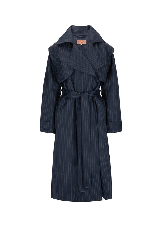 BRGN Regndråpe Trench Coat - Navy Pinstripe