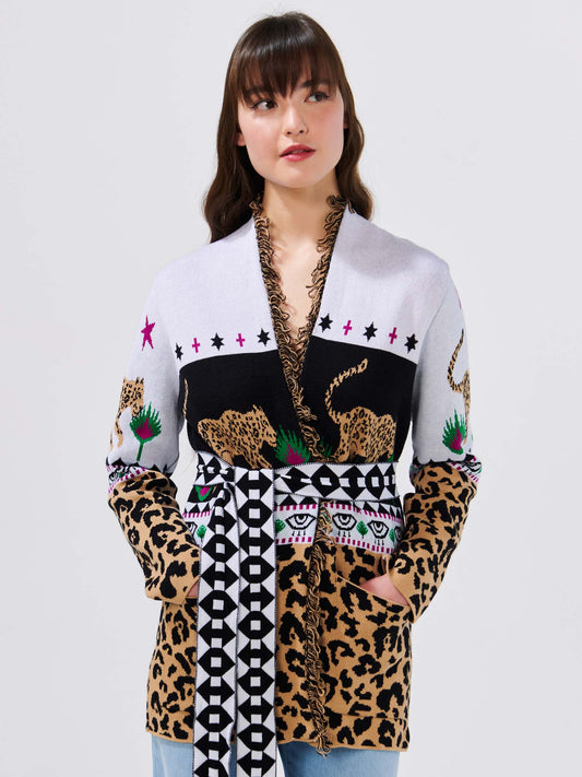 Hayley Menzies Leopardess Short Cardigan Knit - Black&White