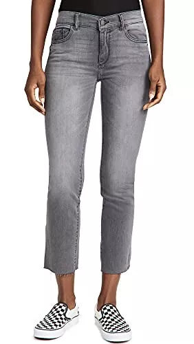 DL1961 Mara Straight Mid Rise Instasculpt Ankle Jeans - Overcast Raw